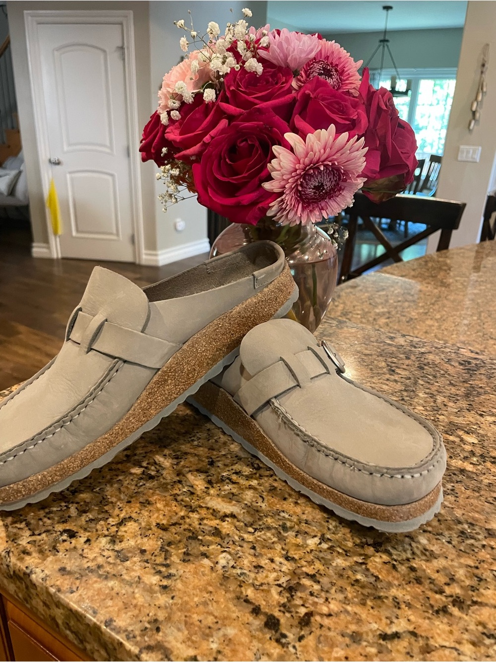 Birkenstock Light Gray Cork-Soled Slip-On Loafers